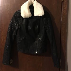 Quilted moto leather jacket (faux)
