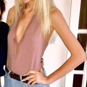 pink low cut body suit