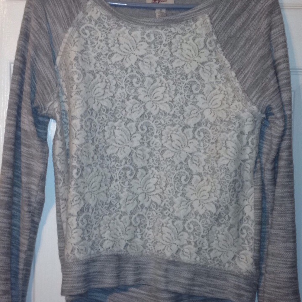 Grey with white lace sweater