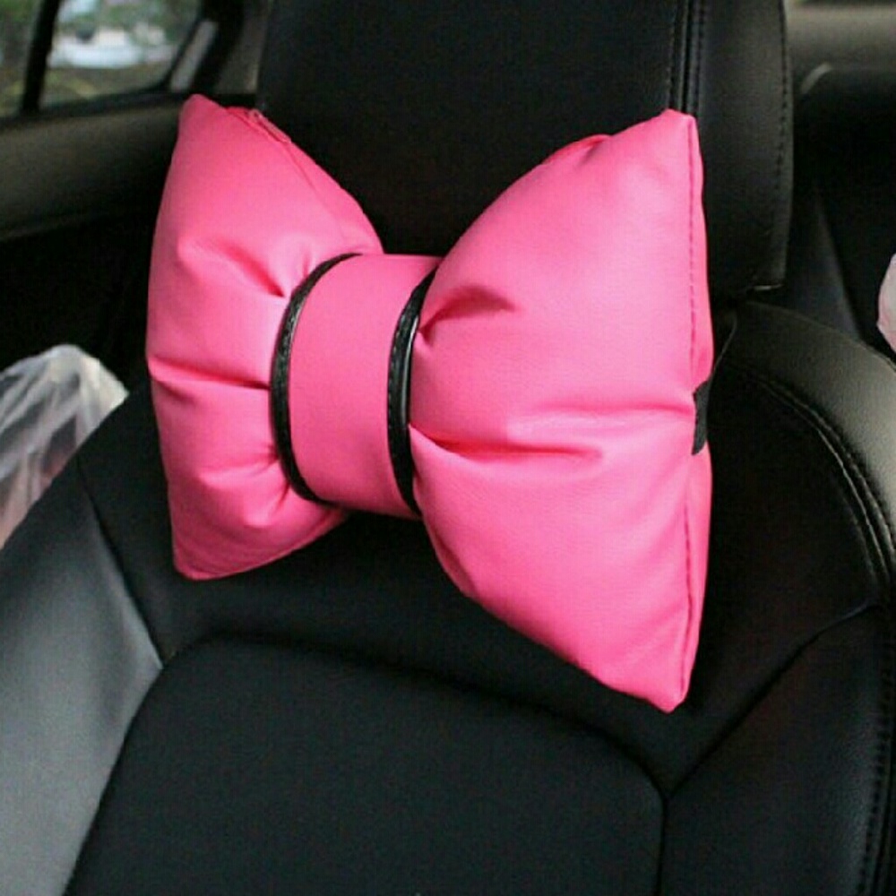 NEW Pink Black Bow Headrest Pillows NWOT
