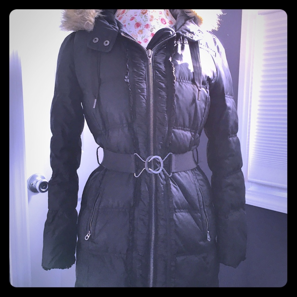Juicy Couture Black Puffer Jacket with Fur Hood