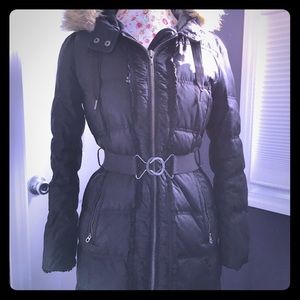 Juicy Couture Black Puffer Jacket with Fur Hood
