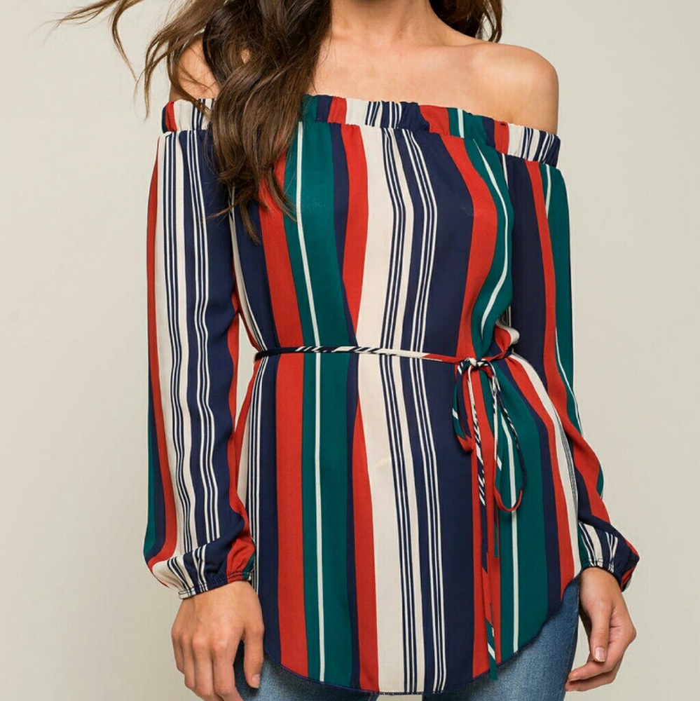 👄NEW! Multi Stripe Off Shoulder Tunic👄