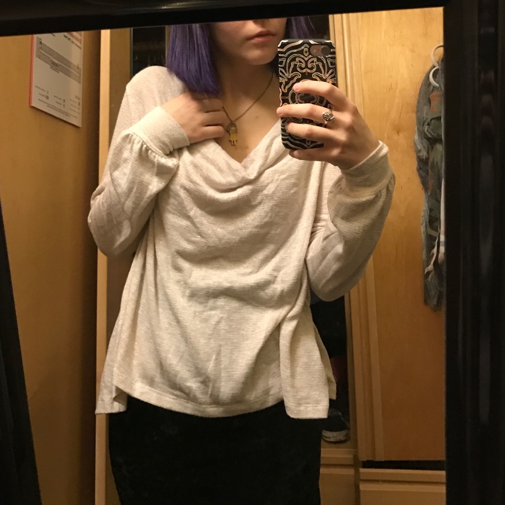 Long Sleeve Cream Sweater/Blouse with Gold sparkle