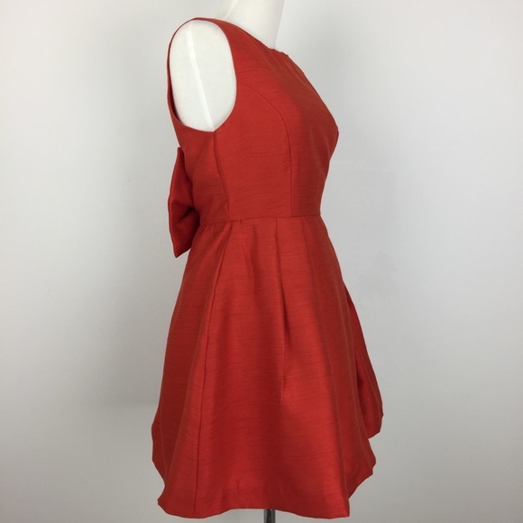 Red Backless Fit and Flare Dress with Bow Back - Picture 4 of 8