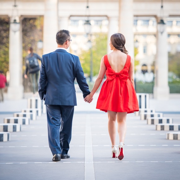 Red Backless Fit and Flare Dress with Bow Back - Picture 2 of 8