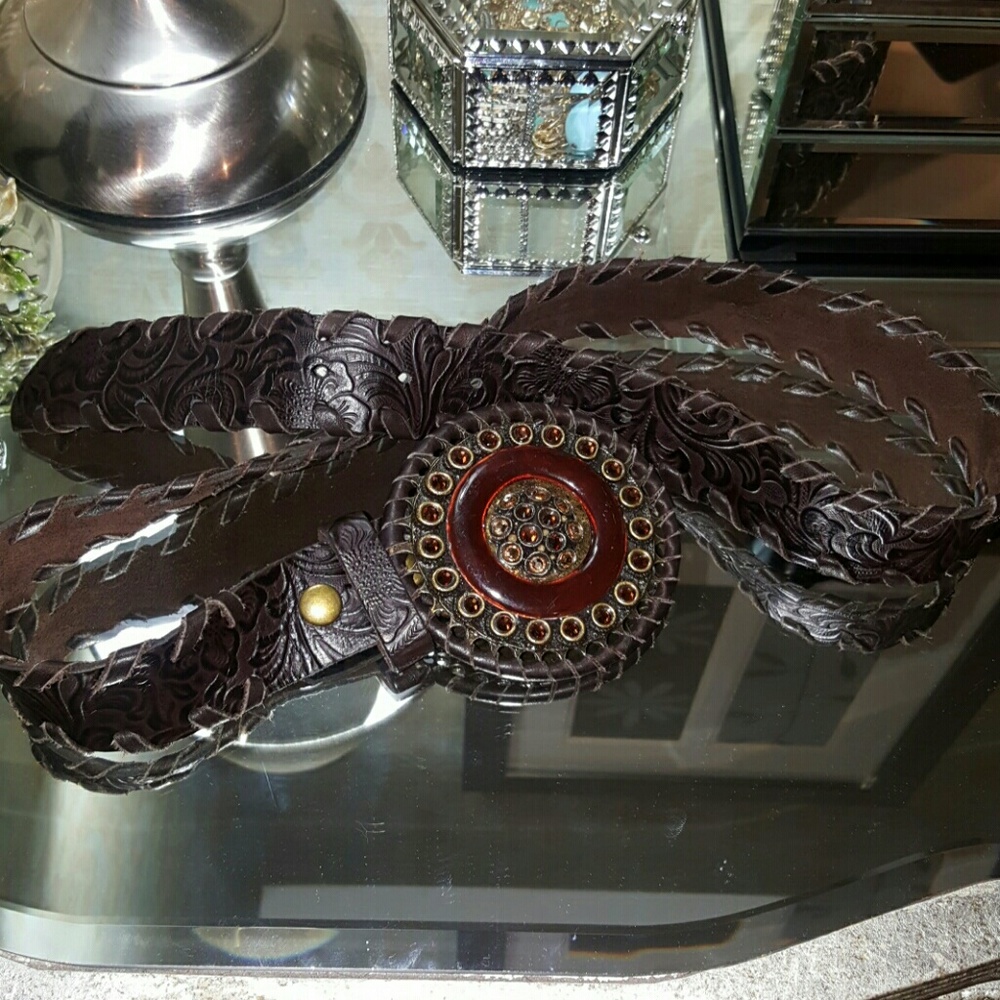 🤠🤠LEATHERROCK Chocolate Embroidered Belt