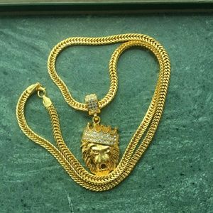 18K Gold Lion Head Hip Hop Necklace