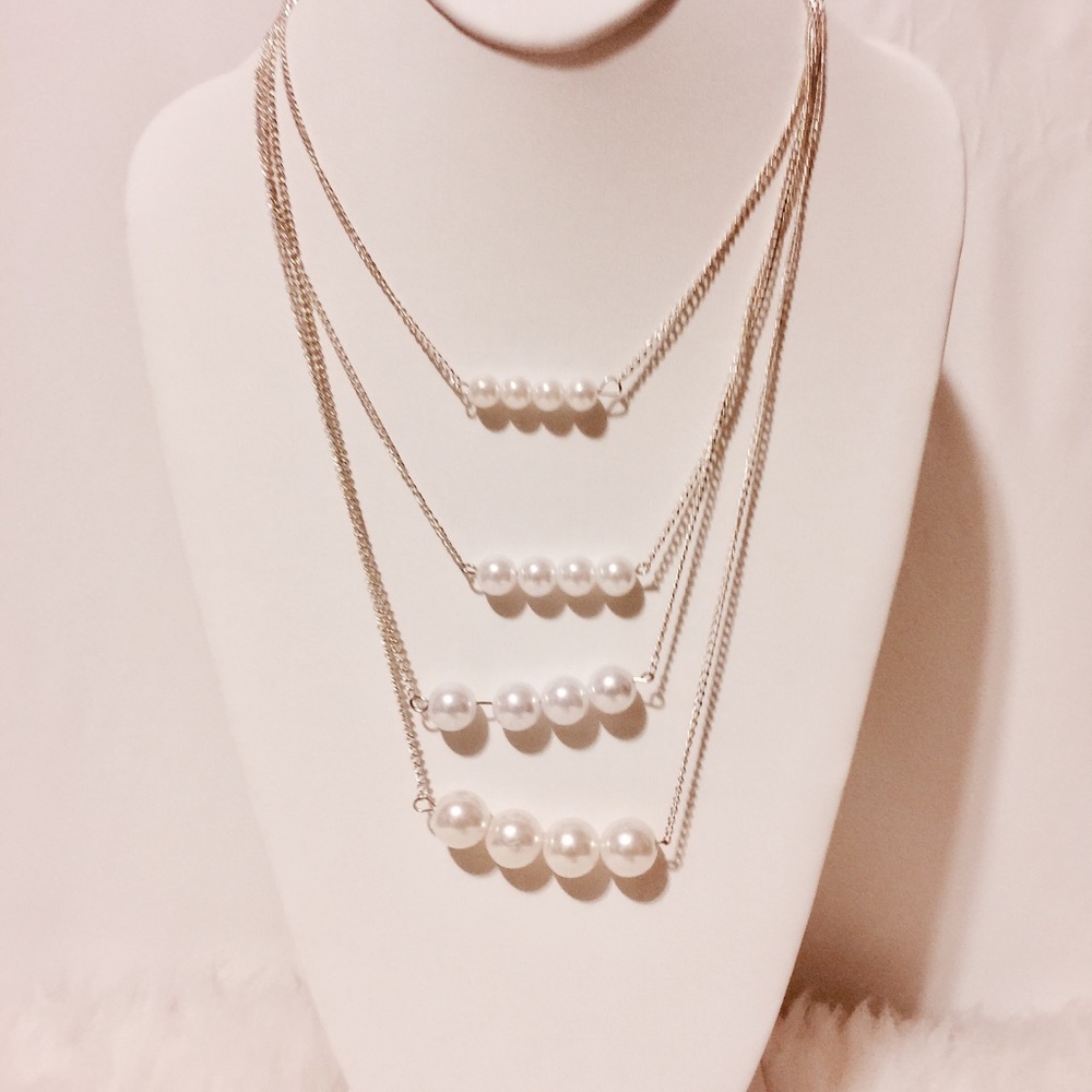 Four Suspended Tiered Pearl Necklace