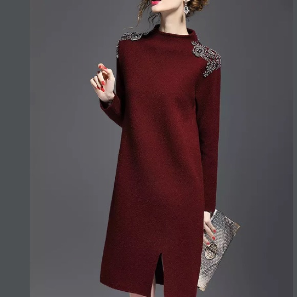▪️Winter Chic Dress!!▪️Minimalist Wine Dress - Picture 2 of 4