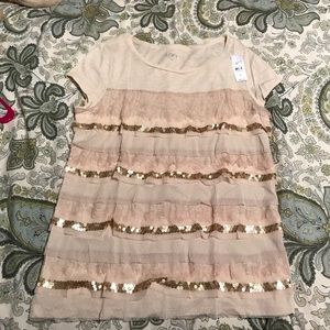 Tulle, lace and sequin layered tee