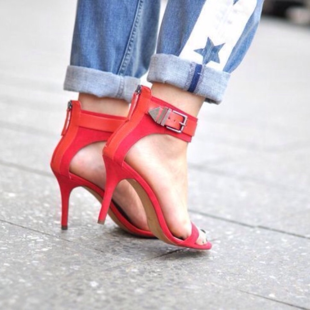 Zara Red Suede Ankle Strap Heels