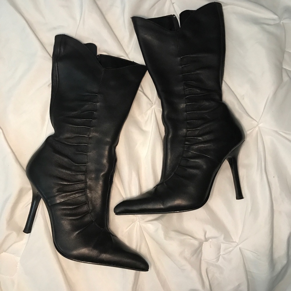 Aldo Black Leather Heel Boots