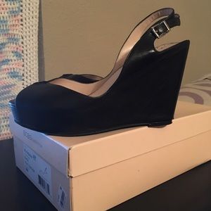 black wedge sling back