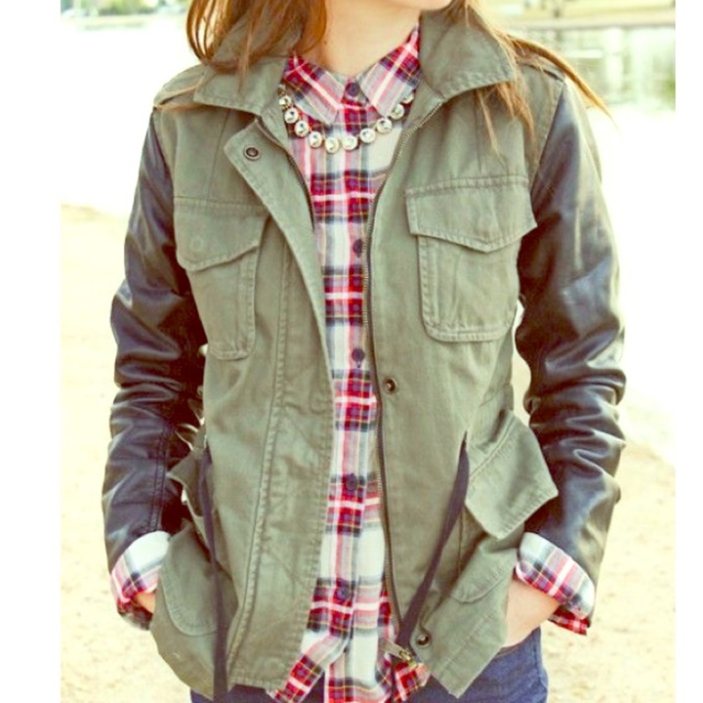 Cargo Jacket with Leather Sleeves