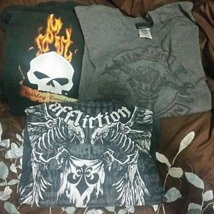 2 Harley Shirts and Affliction Shirt