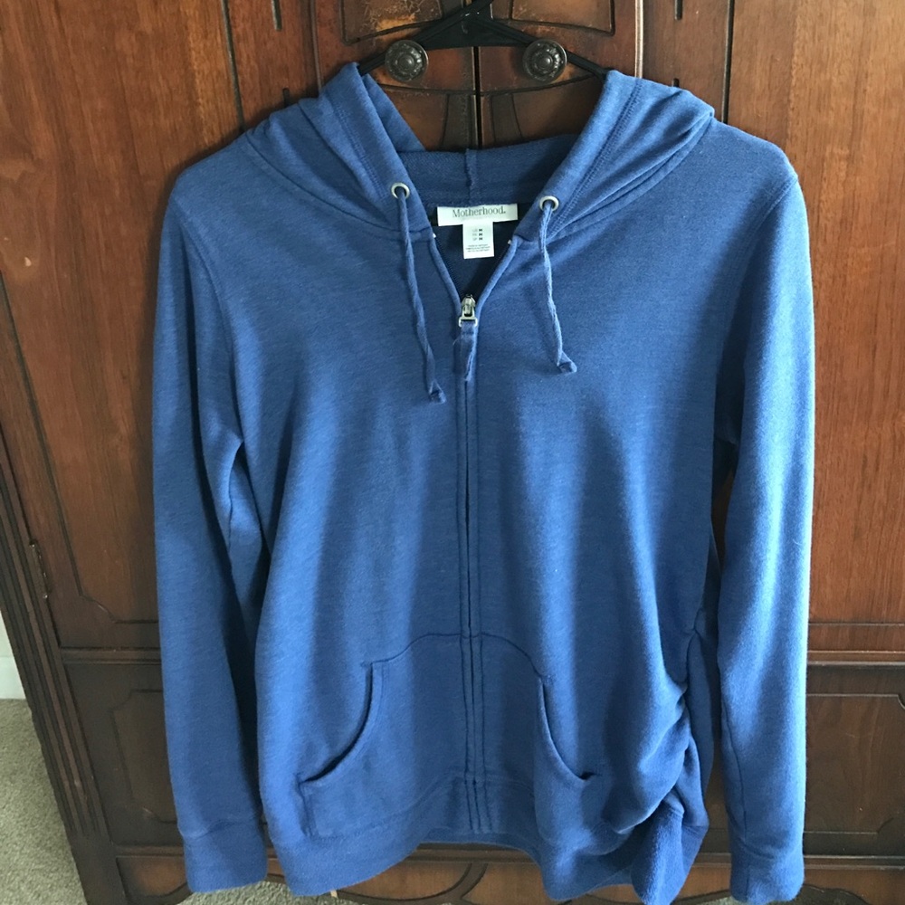 Zip-up blue hooded maternity sweatshirt size M