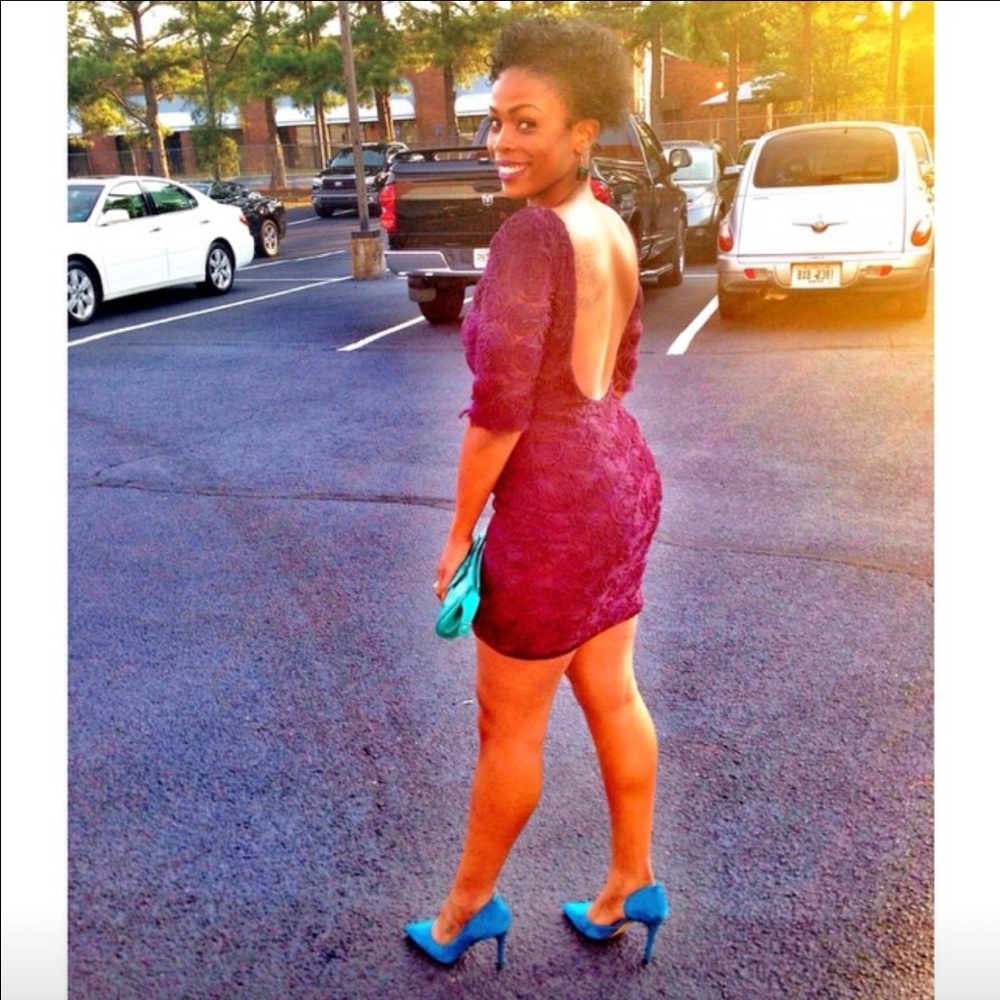 Low back purple lace dress