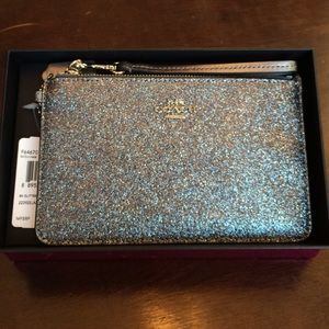 Silver glitter Coach clutch purse / wristlet NWT