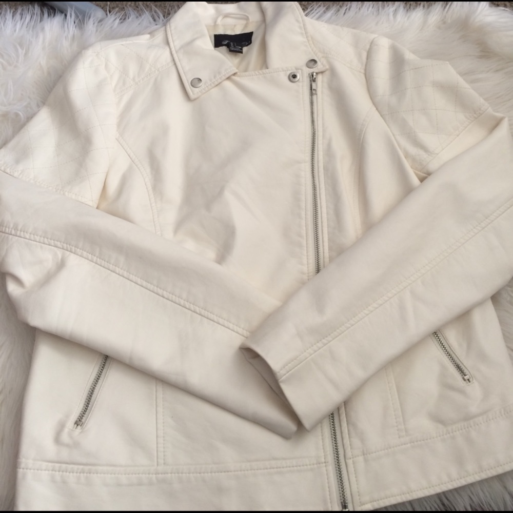 Faux off white leather moto jacket