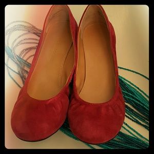 Red suede ballet flats