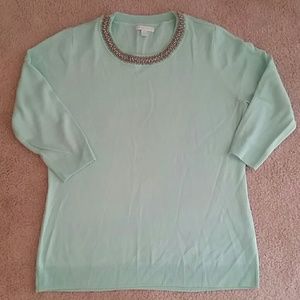 Mint Sweater with Sparkly Neckline