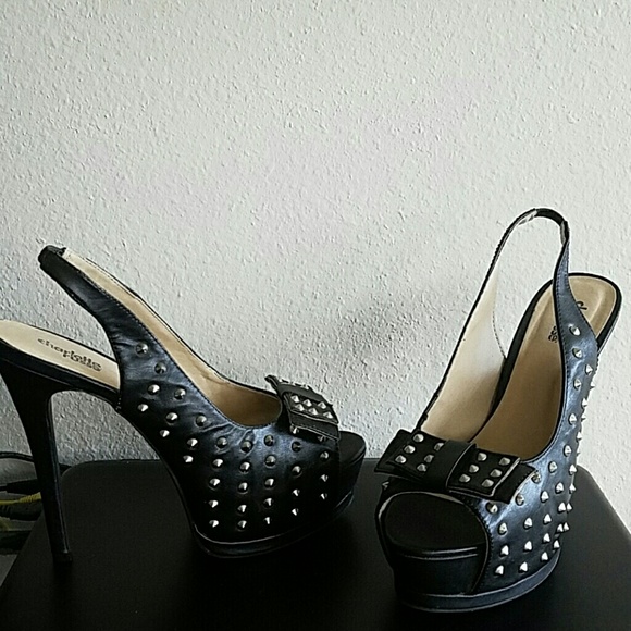 charlotte Russe  Shoes - Charlotte Russe black studded bow heels 9 excellen