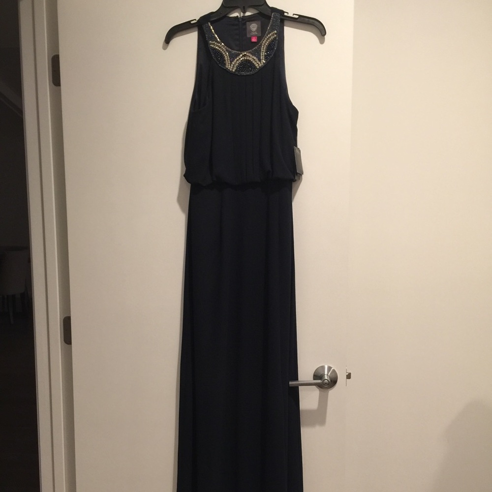 New w tags Vince Camuto Navy gown with beading!