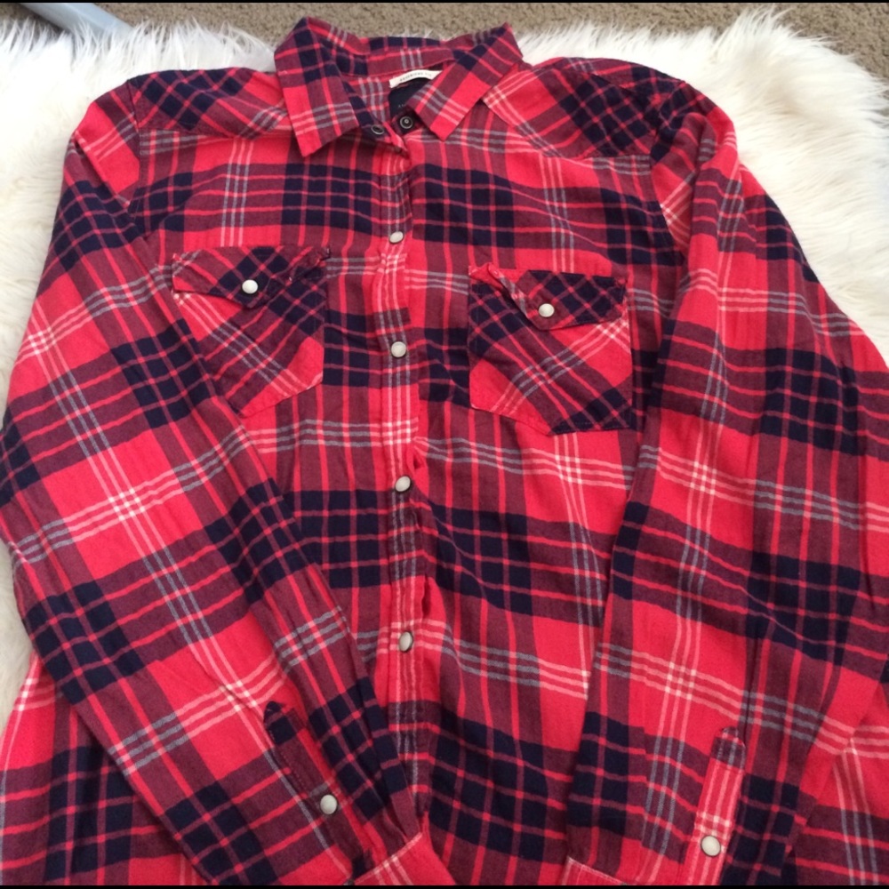 Navy and red flannel.