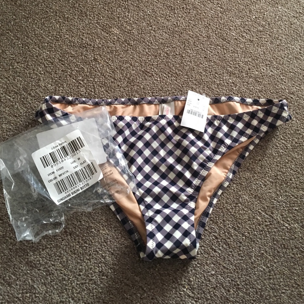 NWT Jcrew Navy Gingham Bikini Bottom -size M