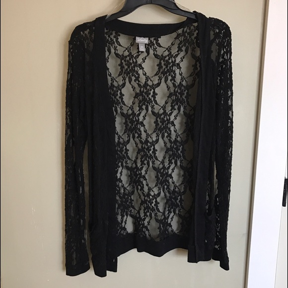 Vanity Sweaters - Button Down Black Lace Cardigan