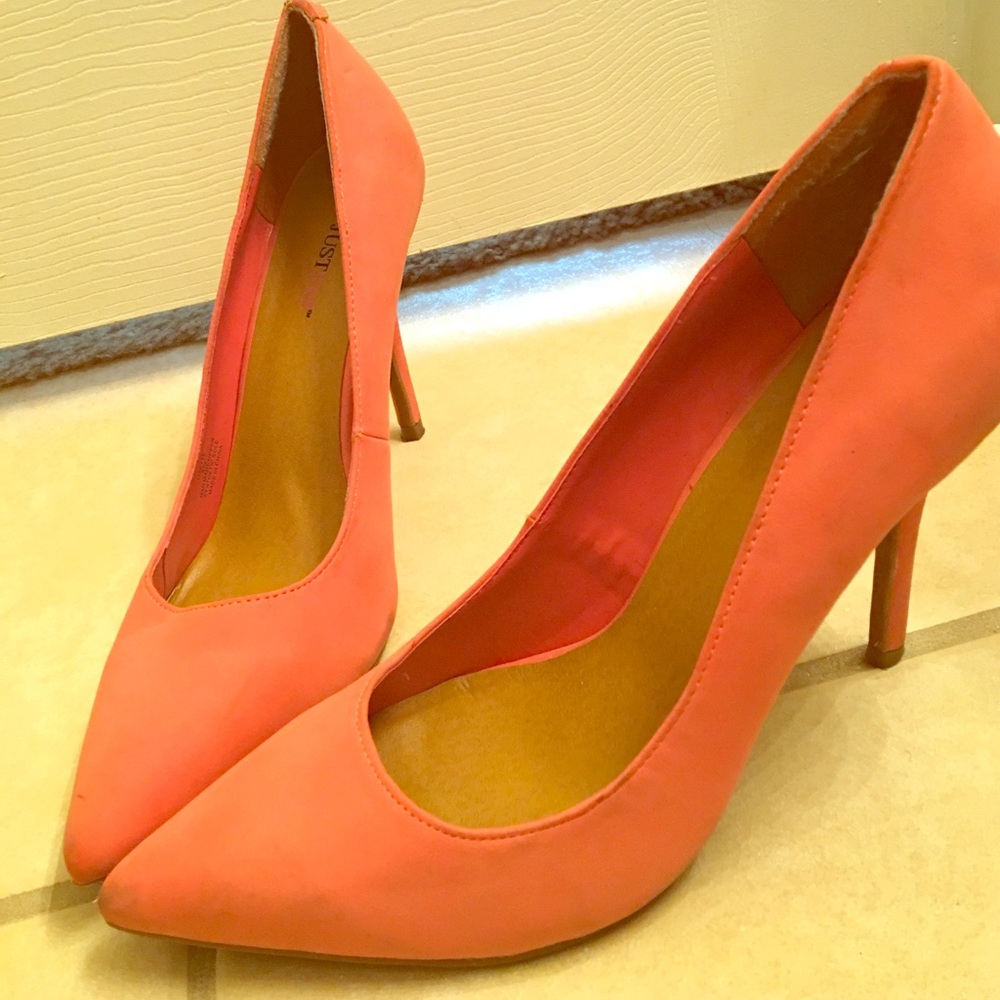 Coral pink pointed toe high heels