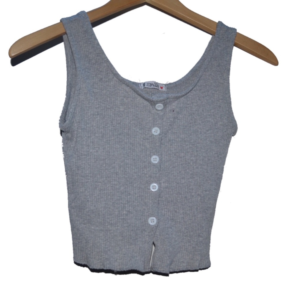 Ribbed Cropped Tank w/ Buttons