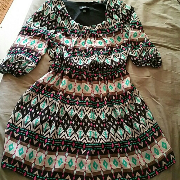 by & by Dresses & Skirts - CHIFFON AZTEC PRINT ELASTIC WAIST DRESS.BY&BY