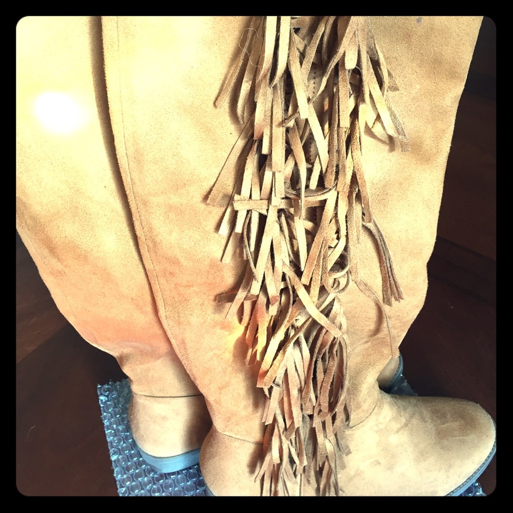 Tall (20") camel fringed boots.
