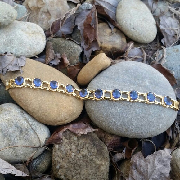 SOLD Vintage Gold Sterling Iolite Statement Bracelet - Picture 2 of 4