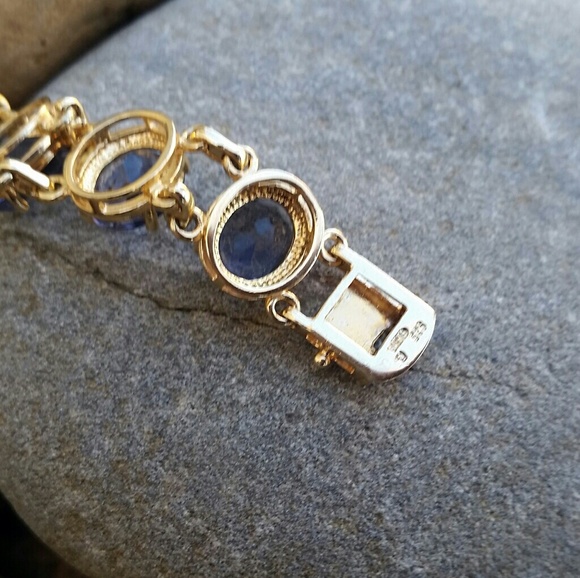 SOLD Vintage Gold Sterling Iolite Statement Bracelet - Picture 4 of 4