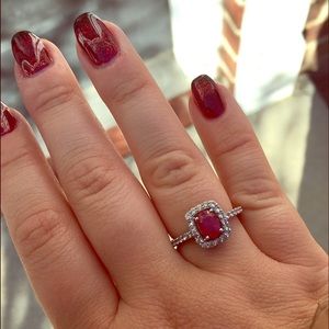 Ruby and Diamond ring with Silver band