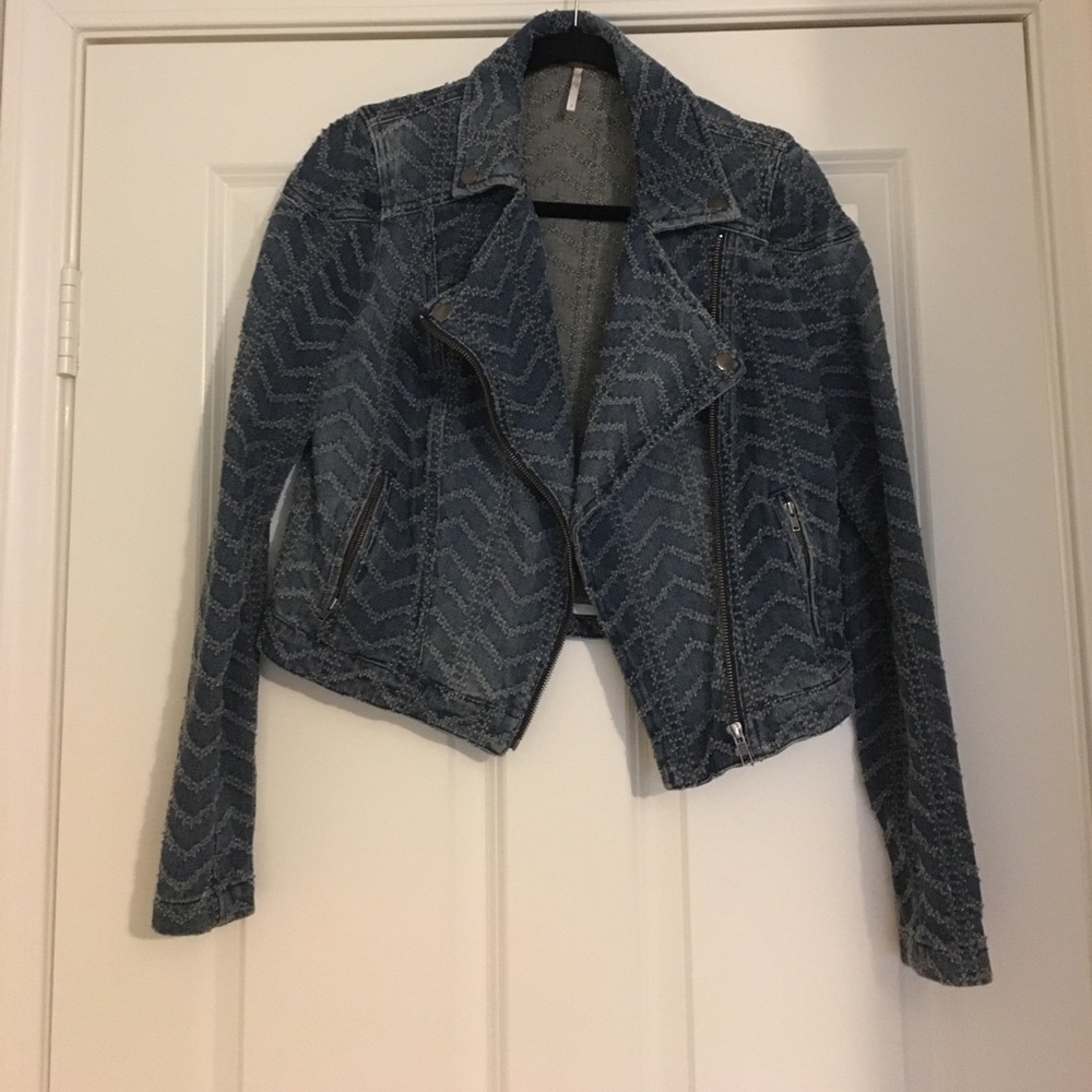 Free People Cropped Denim Moto Jacket