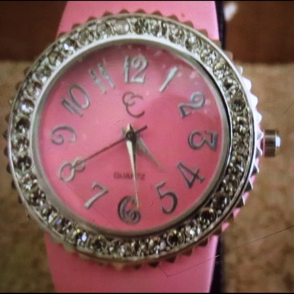 Pink & Silver Color Bracelet WristWatch w/ Crystal