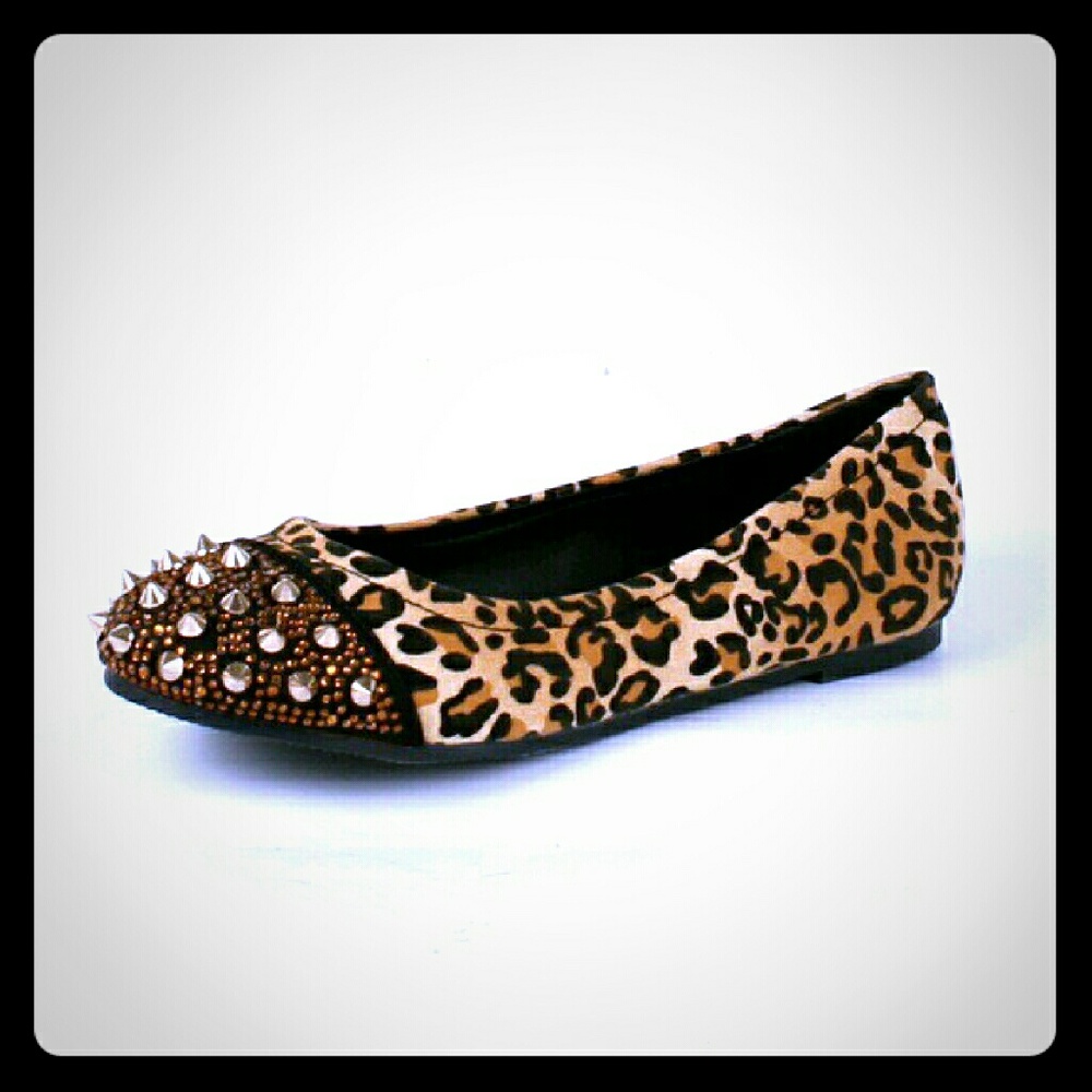 Suede leopard flats with studded toes