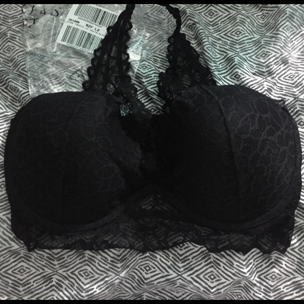 Victoria's Secret Pink Bra L DD Black lace halter