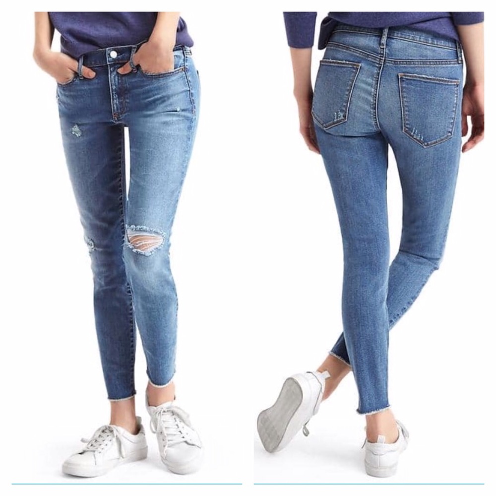 GAP Mid rise Destructed True Skinny Ankle Jeans