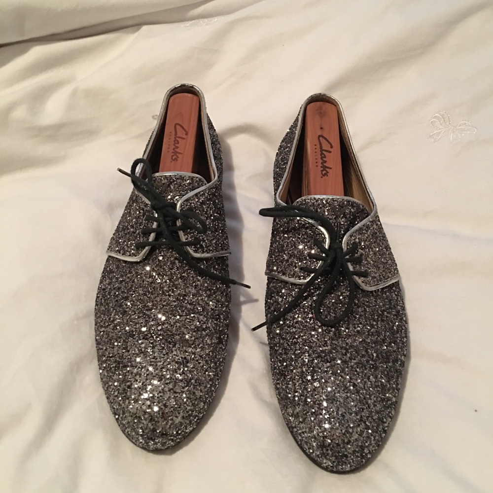 Emporio Armani Silver Glitter Lace Up Oxfords