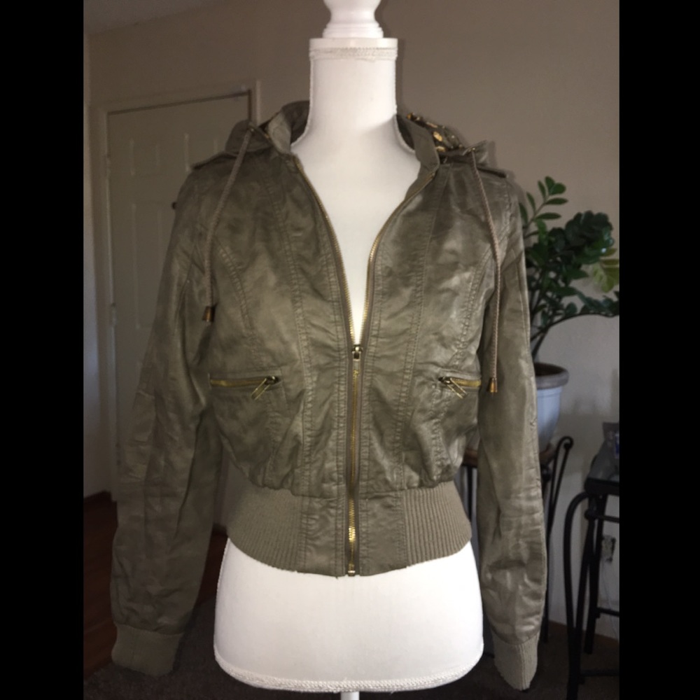 ❌SOLD❌Faux leather hooded jacket.