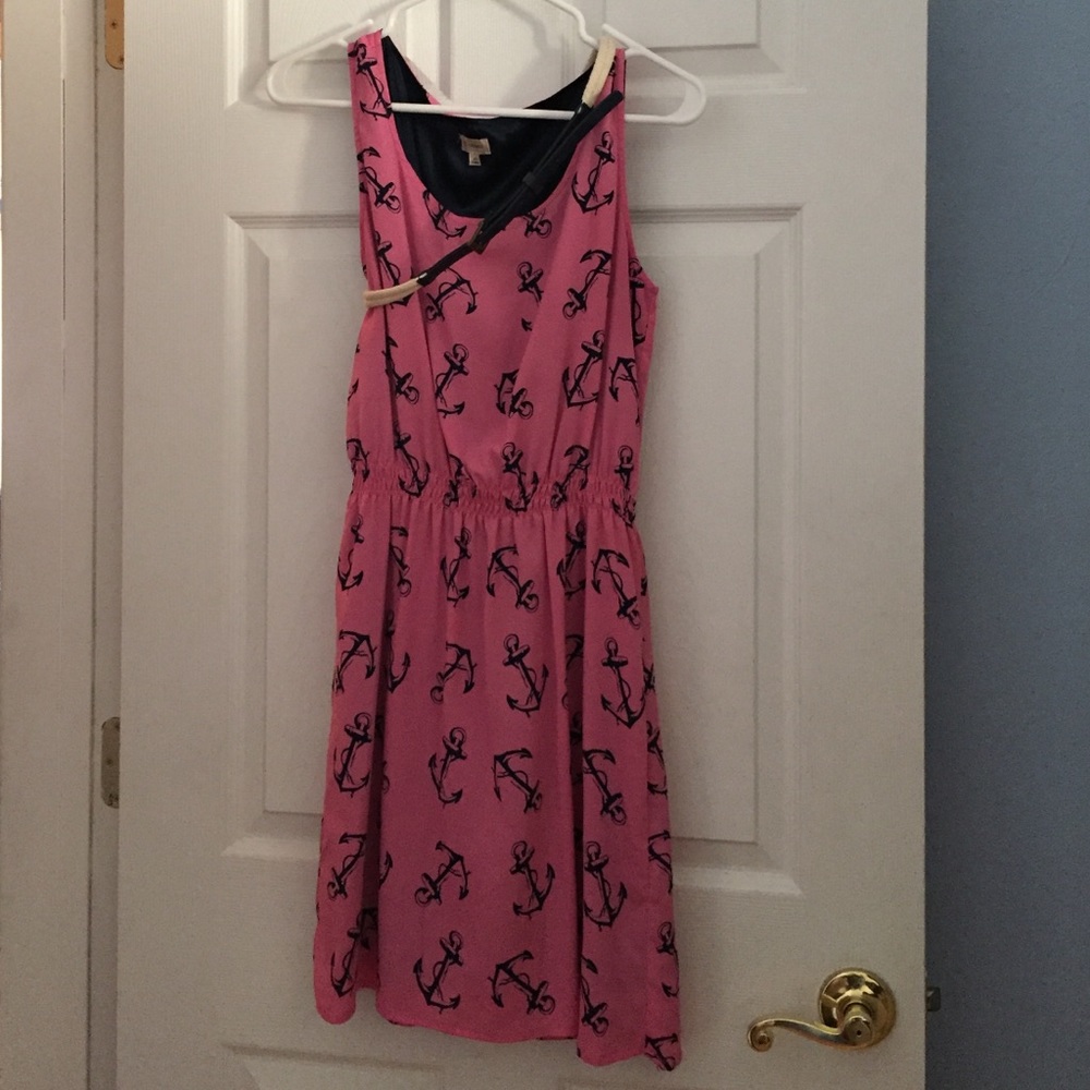 Cremieux XS pink and navy anchor print dress