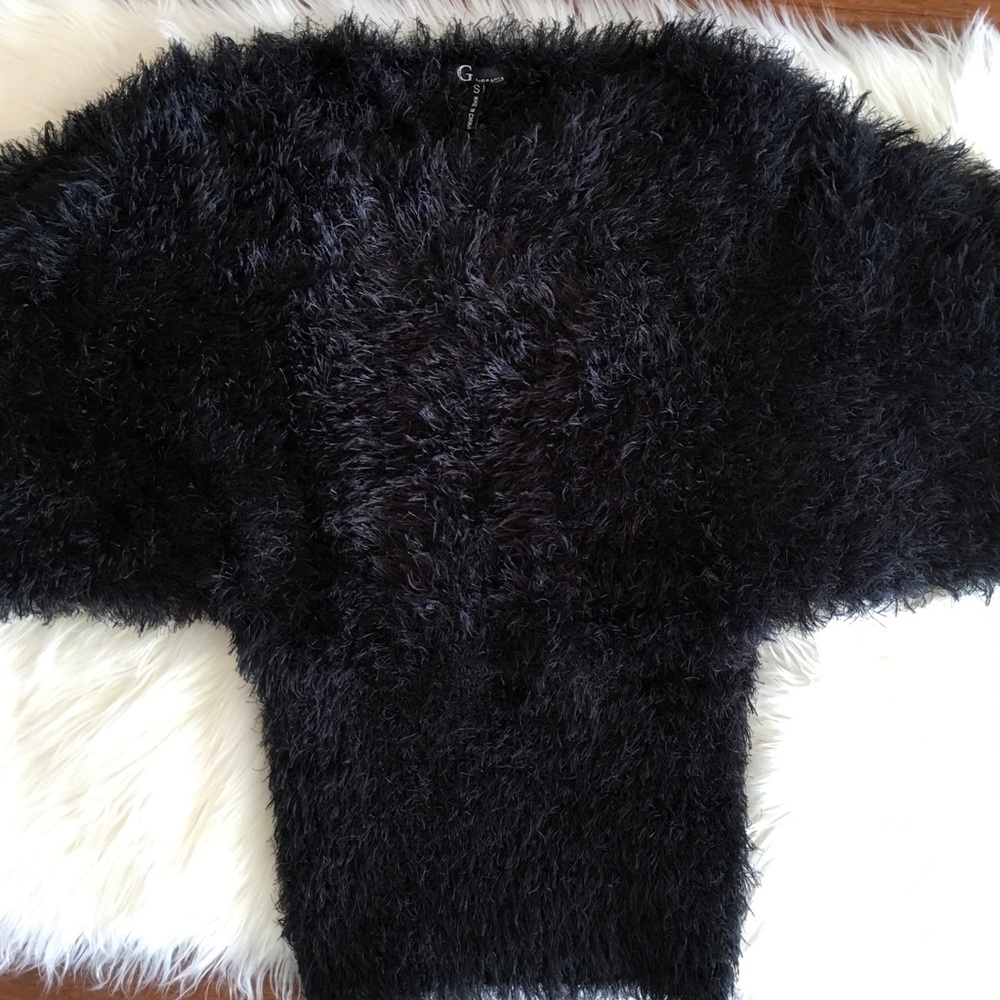 Furry black stretch sweater - never worn