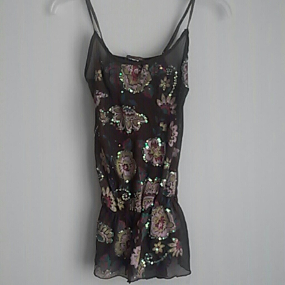 EUC Beautiful sheer sequence chocolate cami M