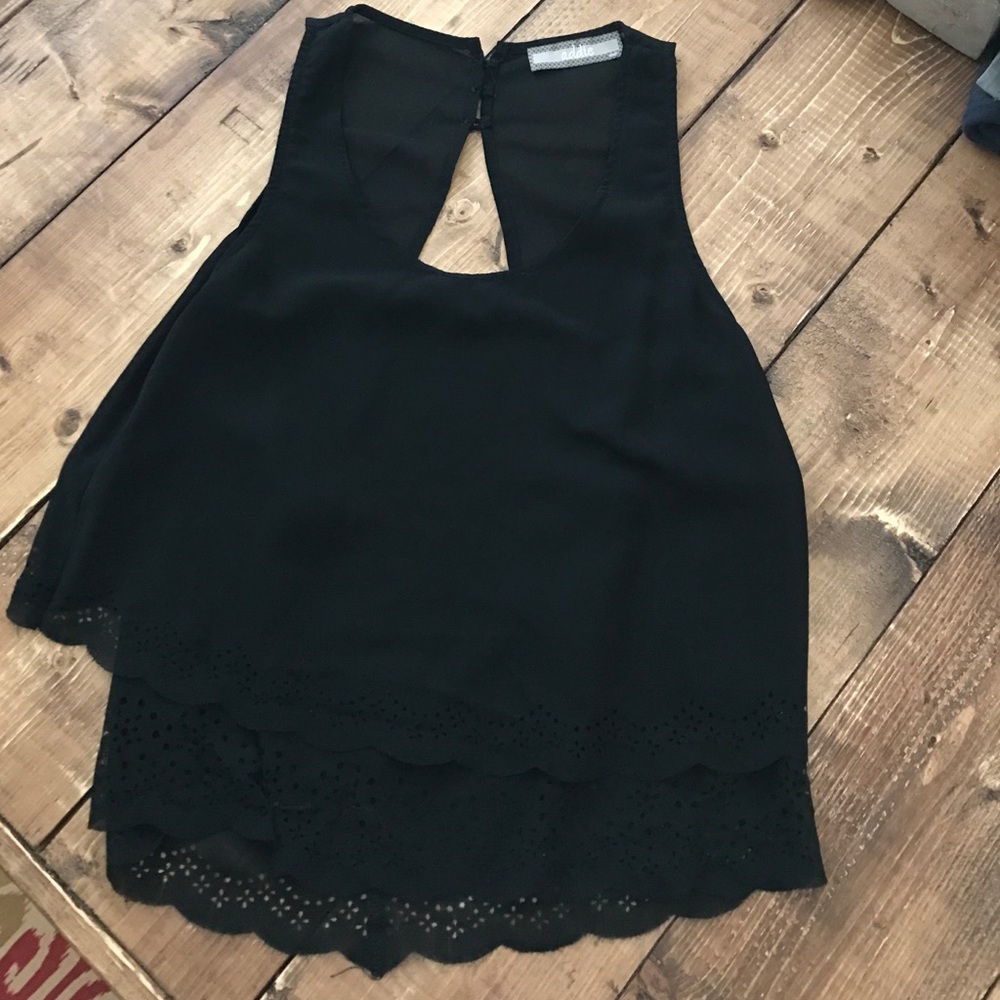 Open-back black tank top