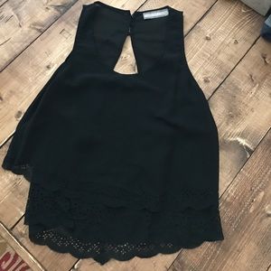 Open-back black tank top